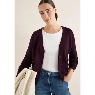 Cardigan CECIL, Damen, Gr. XL (44), eggplant rot, Strick, Obermaterial: 37% Baumwolle, 34% Polyacryl, 26% Polyester, 3% Elasthan, unifarben, normal hüftbedeckend, V-Ausschnitt, Flachstrickbündchen, Strickjacken Cardigan, mit Strukturdetail und Knopfleiste