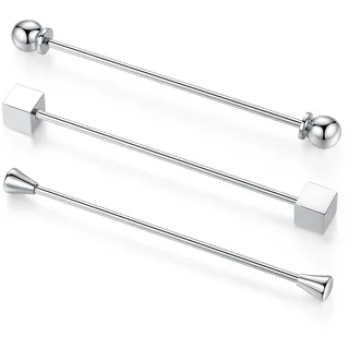 Honey Bear 3 Stück Set Herren kragennadel Anzug Hemd Kragenstift Kragen Pins Bar Krawattenknoten Bar Edelstahl für Hochzeit Geschenk,Kegel Silber,MEHRWEG (Stil mischen Silber mit Box D)