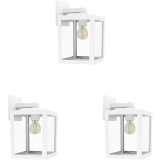 EGLO Wandlampe außen Olgiata-E, Outdoor Wandleuchte Vintage, Außenlampe Laterne, Außenleuchte Downlight, Kunststoff in Weiß und Transparent, E27 Fassung, IP44 (Packung mit 3)