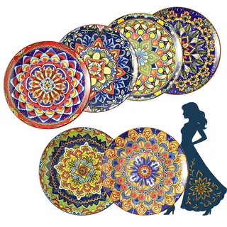 AHX Keramik Teller Set für 6 Personen - Modern Boho Dessertteller, Salatteller, Frühstücksteller & Kuchenteller - Buntes Blumen Tellerset für Frühstück, Kuchen, Salat & Vorspeisen - 22 cm