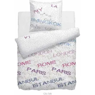 HnL Baumwolle - Flanell Bettwäsche Streetlife Weiß - London Paris Rom 135 x 200 cm + 80 x 80 cm - Weiß