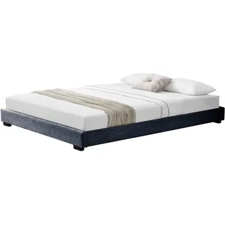 In And OutdoorMatch Holzbett Carli - niedrig - Leinen - mit Lattenrost - 140 x 200 cm - Dunkelgrau - klassisches Design - Grau