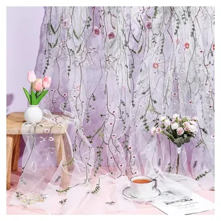 3 Yards Floral Bestickter Spitzenstoff, 160 cm Polyester-Mesh mit Stickerei für Party-Kleider, Röcke, Kleidung, DIY-Nähprojekte und Bastelarbeiten, Weiß