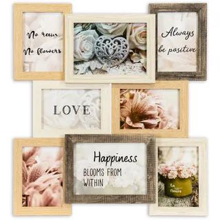 queence Bilderrahmen Collage »Rahmen 3D Holz in braun« für 8 Bilder 1 Stk. tlg. Platz für 6 Fotos in 10x15cm und 2 Fotos in 13x18cm