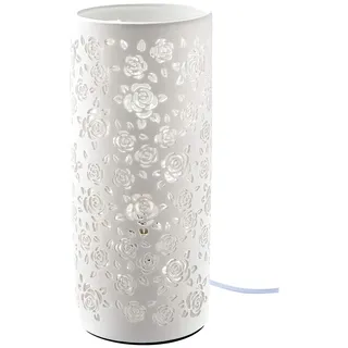 GILDE Lampe Tischlampe Dekolampe Rose - aus Porzellan mit Rosen Deko in weiß Höhe 27 cm