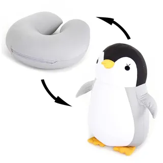 JFAN Reisekissen 2 in 1 Nackenkissen Reise U-förmiges Deformations-Nackenkissen, Geeignet für Flugzeuge, Reisen, Züge, Büro, Ruhe und Schlaf (Grauer Pinguin)