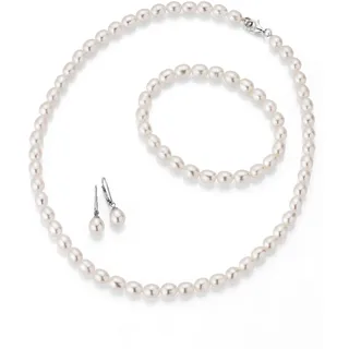 FIRETTI »Multipack Schmuck Geschenk Silber 925 Halskette Armband Ohrstecker« (Set, 4 Stk. tlg.) Made in Germany - mit Süßwasserzuchtperlen,