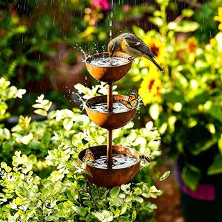 JACKANNA Gartendeko Vintage Vogeltränke Balkon Insektentränke Metall Rostige Gartenstecker für Draußen Wetterfest Edelrost Edelrostoptik Rostiger Beetstecker Topfstecker