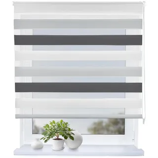 Rollmayer Doppelrollo mit Bohren Schraubmontage Weiß Grau Schwarz B150xH220 | Fensterrollo Duo Rollo Sonnenschutzrollo Zebrarollo Seitenzugrollo fur Fenster und Tur