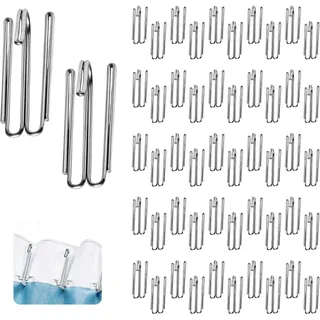 50 Stück Gardinenhaken Edelstahl, Faltenhaken für Gardinen, Vorhang Haken mit 4 Zinken für Gardinen und Vorhangringe Schienen, für DuschvorhäNge Und GardinenzubehöR