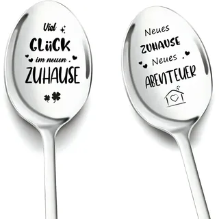 Einzugsgeschenke Wohnung 2 Stücke Löffel mit Gravur Geschenk zum Einzug Neue Wohnung Geschenke Richtfest Geschenk und Auswanderer Geschenke für Das Neue Zuhause (Einzugsgeschenke)