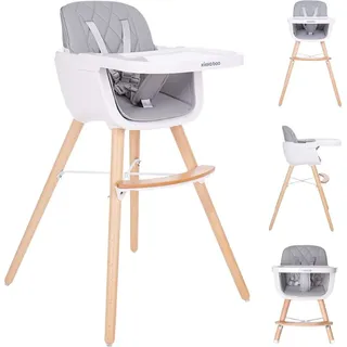 Kikkaboo, Kinderhochstuhl 2 in 1 Woody, Kinderstuhl, Tisch verstellbar, Gurt grau - Grau