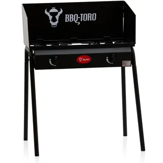BBQ-Toro Gas Grilltisch mit Windschutz | Gusseisen Gaskocher 2 Brenner 78 x 45 x 110 cm | 12 kW | Tischgrill für Camping, Einsatz im Freien, im Garten und auf der Terasse