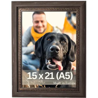 VictoR Bilderrahmen Boho Braun in 15x21 cm (A5) - Leiste: 30x16mm - Fotorahmen Vintage Deko Rustikal - Bilderrahmen Braun 15x20 - Landhaus