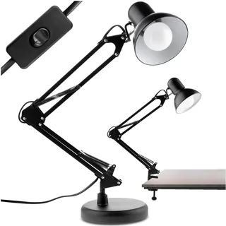Lumiled Schreibtischlampe klassisch Leselampe Schwarz Tischleuchte Tischlampe Verstellbarer Arm Arbeitsleuchte Nachttischlampe mit E27 Fassung Retro aus Metall Kinderzimmer Arbeitszimmer mit Klemme