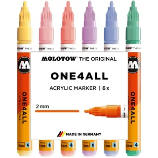 Molotow One4All 127HS Acryl Marker Pastel Classic Set (2,0 mm Strichstärke, hochdeckend und permanent, schnell trocknend, nachfüllbar, für fast alle Untergründe) 6 Stück sortiert