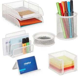 Relaxdays Schreibtisch Organizer Set Metall, weiß