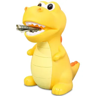 Lakpopya Dinosaurier Spardose fur Kinder, Groß Dino Sparschwein für Mädchen Jungen, Spardosen aus Sicheres PVC-Material für Dekoration des Kinderzimmers/Geschenk/Spielzeug/Taufgeschenke (Gelb)