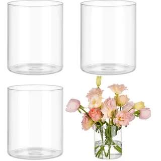 BENECREAT 4 Stück klare Blumenvase, 12 cm große Zylindervasen aus Glas für Tafelaufsätze, Glasbehälter für Stumpenkerzen, schwimmende Kerzen, Glasvase für Restaurants, Hotels, Heimdekoration