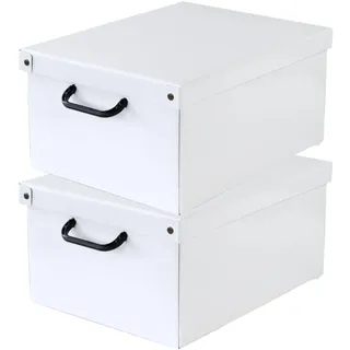 Set aus 2 Aufbewahrungsboxen mit Deckel – Große Kleiderboxen aus Karton 32x42x21 cm – Made in Italy, robust, leicht zu montieren, mit Tragegriffen – Perfekt für Kleiderschrank & Saisonwechsel Bianco