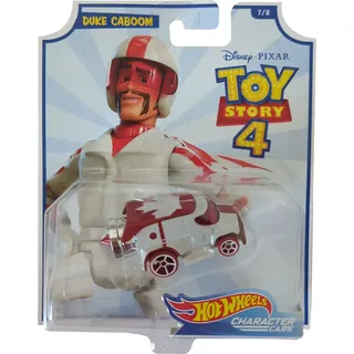Mattel GCY59 Hot Wheels Disney Toy Story 4, Duke Caboom Fahrzeug im Maßstab 1:64, rot-weiß