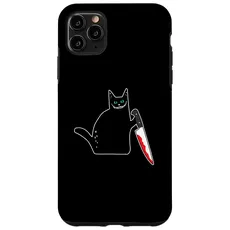 Hülle für iPhone 11 Pro Max Lustige schwarze Katze mit blutigem Messer Grinse Katze