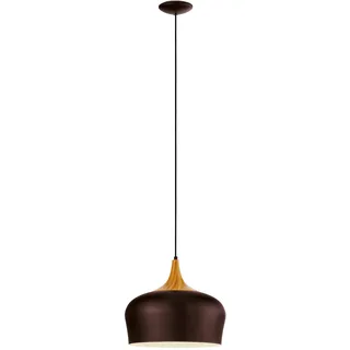 EGLO Pendelleuchte Obregon, 1 flammige Hängelampe, Hängeleuchte aus Metall in Braun, Creme und Holz in Eiche, Esstischlampe, Wohnzimmerlampe hängend mit E27 Fassung