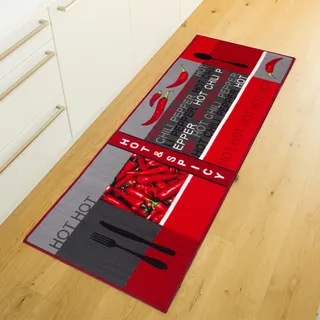 Küchenläufer ANDIAMO "Hot Pepper" Gr. 13, rot, B:67cm H:5mm L:250cm, Kunstfaser, Teppiche, Küchenläufer, Motiv Peperoni/Chili, Küche, waschbar, Kundenliebling, Topseller