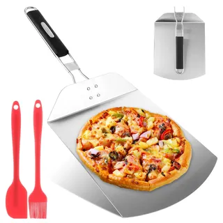 Pizzaschieber Edelstahl 24 x 24 cm - Pizza Peel mit praktischen Einklapp-Griff - Pizzaschaufel in Premium Qualität - Gourmet Pizzaheber für hausgemachte Pizzen, Backen, Brot - Pizza Zubehör