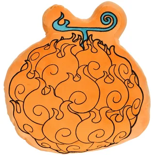 Elbenwald One Piece Teufelsfrucht Kissen im Mera Mera Design 35 x 36,5 x 9,5 cm für Anime Fans Herren Damen Unisex gelb