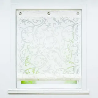 Joyswahl Voile Ösenrollo Transparenter Raffrollo Ausbrenner Raffgardinen »Jessica« Schals Fenster Gardine mit Hakenaufhängung, Raffrollo ohne Bohren BxH 60x140cm Weiß 1 Stück