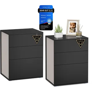 VASAGLE Nachtschrank 2er Set 3 Schubladen 40 x 40 x 60 cm tintenschwarz/cappuccinobeige