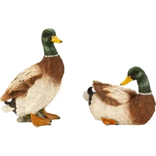2 Stück Enten Entenfiguren stehend/liegend Dekoration Haus Teich Garten Deko