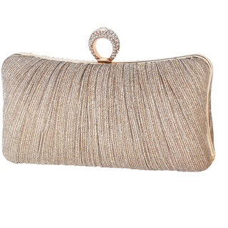 iWISH Damen-Clutch-Geldbörse, plissiert, für Braut, Hochzeit, Party, mit Strass-Ring, gold, Small