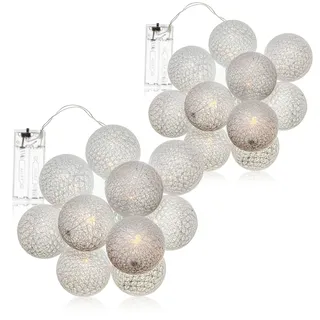 com-four® 2x LED Lichterkette Kugel - Beleuchtung mit 10 LEDs im skandinavischen Dekor - Deko für Weihnachten, Geburtstag, Hochzeit oder Party