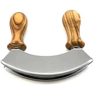 Olivenholz-erleben Wiegemesser »DESIGN mit gedrechselten Griffen aus Olivenholz« Doppelklinge aus Edelstahl, gedrechselte Griffe, angenehme Haptik, braun