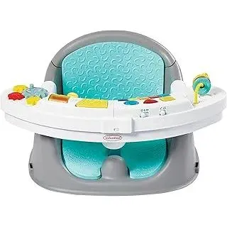 Infantino Music & Lights 3-in-1 Baby-Booster, Entdeckungssitz, Mitwachsend, Umwandelbarer Baby-Sitz, Anpassbare Größe, Interaktiver Spiel- und Snack-Tisch, Fördert die Kindesentwicklung, Farbe Blau