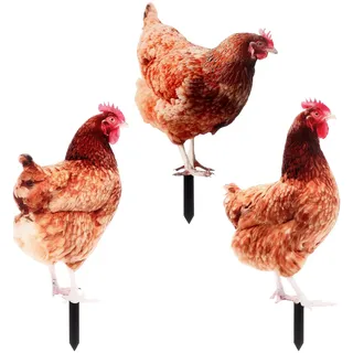 3Stücke Hühner Gartenstecker,Ostern Rost Deko Gartendeko für Draußen Hahn Hühner stecker und Hahn für, Balkon & Terrasse für Osterration