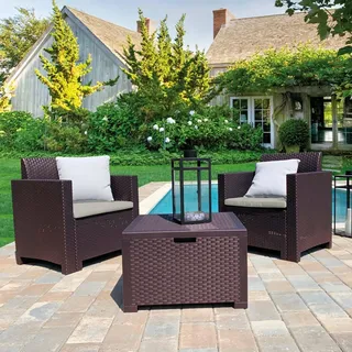 Dmora - Lounge-Set für den Außenbereich Neptune, Gartenset mit Kissen, Lounge-Set für den Innenbereich in Rattan-Optik, 100% Made in Italy, Braun