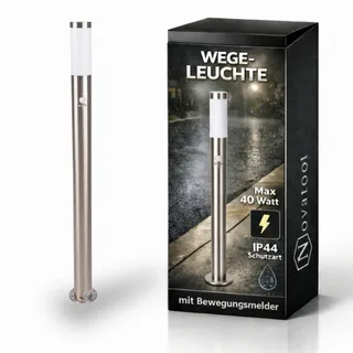 Novatool Gartenlampe I 110 cm I mit Bewegungsmelder I Edelstahl I IP44 I E27 Sockel I Gartenleuchte Stehlampe Säulenlampe außen Außenlampe Aussenleuchten Sockelleuchte Pollerleuchte Wegeleuchte...