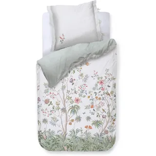 Pip Studio Bettwäsche Il Paradiso Weiß Perkal Bäume Blüten Sträucher Schmetterlinge Vögel Grün Geblümt Floral, Größe:135 cm x 200 cm