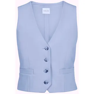 Kurzweste MADELEINE "Weste Kurze Weste mit floralem Muster", Damen, Gr. 42, blau (gletscherblau), Obermaterial: 65% Viskose CV. 30% Polyamid PA. 5% Elasthan EL., Modern, normal, V-Ausschnitt, Westen Kurzweste