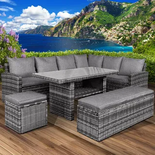Poly-Rattan Eck Sitzgruppe ECO grau/anthrazit - Grau