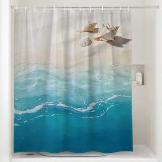 Xioabre Duschvorhang Strand, Duschvorhang Anti Schimmel, Wasserdicht Polyester Stoff Duschvorhänge für Badezimmer, Gartendusche, Hotel, Camping, Badezimmer Vorhang Mit 12 Haken, 180x180 cm