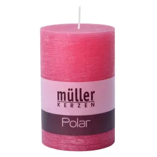 Müller Kerzen Polar Stumpenkerzen 120/78mm, Raureif-Effekt, Hochwertige Stumpen für langanhaltende gemütliche Stimmung, 1 Packung = 4 Stück, fraise