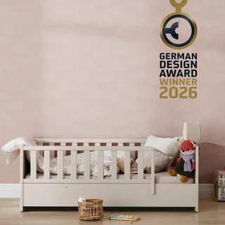 Babybett PAIDI "LITTLE SNU 70x140cm in Beige oder Weiß, umbaubares Bodenbett", cashmere, beige, B:75cm H:51cm L:145cm, Holz teilmassiv, Babybetten, Babybett, Kinderbett mit Rausfallschutz aus Massivholz, langlebiges Gitterbett