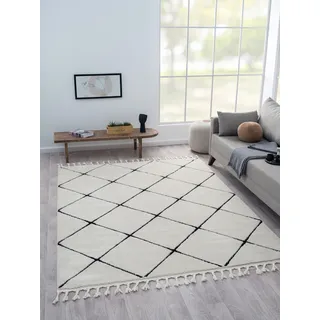 Myflair Möbel & Accessoires Hochflor-Teppich »Moroccan Square«, rechteckig, 24 mm Höhe, modern, marokkanisches Design, Rauten Muster, weich durch Hochflor Myflair Möbel & Accessoires weiß/schwarz B: 140 cm   1 St.