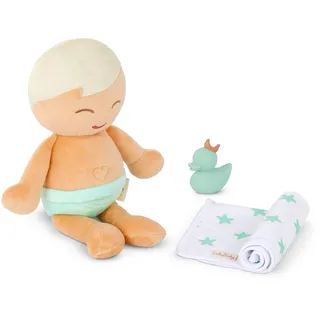 LullaBaby Plüsch-Baby-Badepuppe, 36 cm, weicher Körper fürs Bad | Waschbare Baby-Badepuppe mit Handtuch mit Sternenmuster und Badeente für Wasserspiel und fürsorgliches Rollenspiel, 2+ Jahre