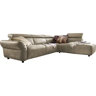 KAWOLA Sofa RISO Ecksofa mit motorischer Sitztiefenverstellung Leder grau Recamiere rechts - Grau