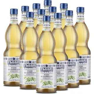 Food-United MIXYBAR-HOLUNDERBLÜTE-FABBRI Sirup 12x1L PET-Flasche - sciroppo di fiori di sambuco Italien - ohne Aroma- Farb- & Konservierungsmittel geeignet für Cocktails mit und ohne Alkohol & Schorlen - oder auch für Limonade Eistee Mocktails, GVO-Frei